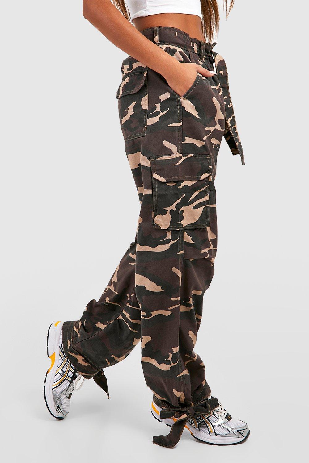 Pantalon cargo d lav taille basse imprim camouflage